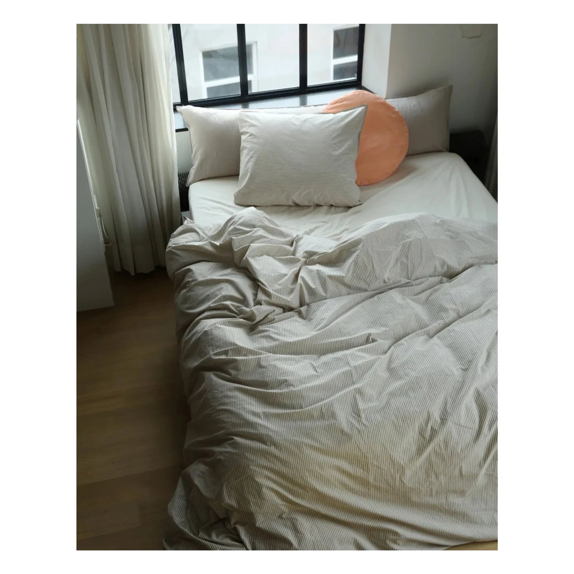 Suite 702 - Organik perkal çizgili nevresim kılıfı - Kahverengi-Ekru | Kahverengi