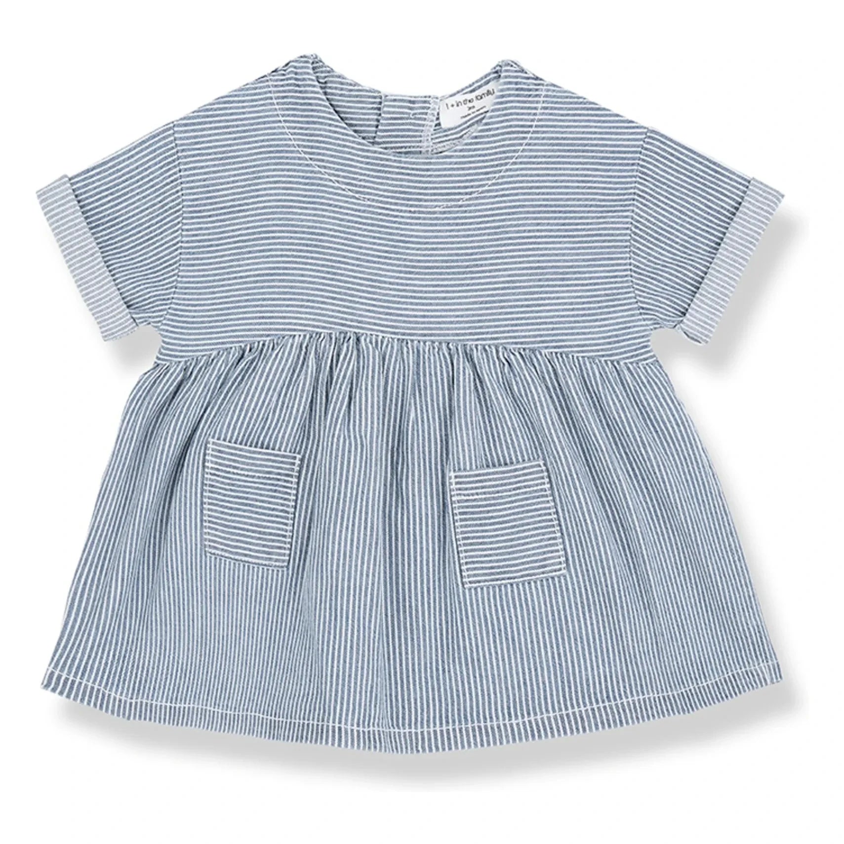 1+ in the family - Gestreiftes Margalida Jeanskleid Bio-Baumwolle | Hellblau