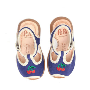 Pèpè - Sandalen mit Kirschen-Stickerei | Indigoblau