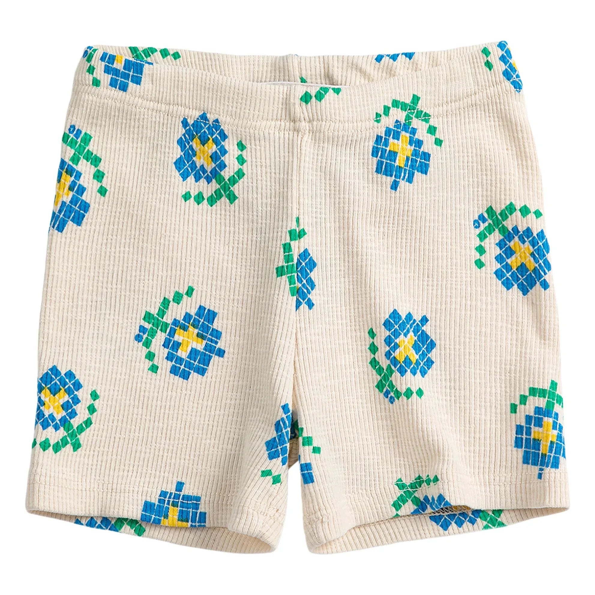 Bobo Choses - Organic Cotton Floral Print Ribbed Shorts | Ecru