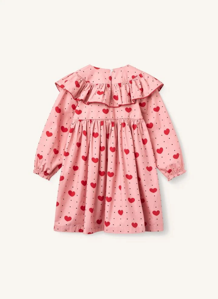 Copenhagen Colors - Organic Cotton Heart Patterned Ruffled Dress | Pink