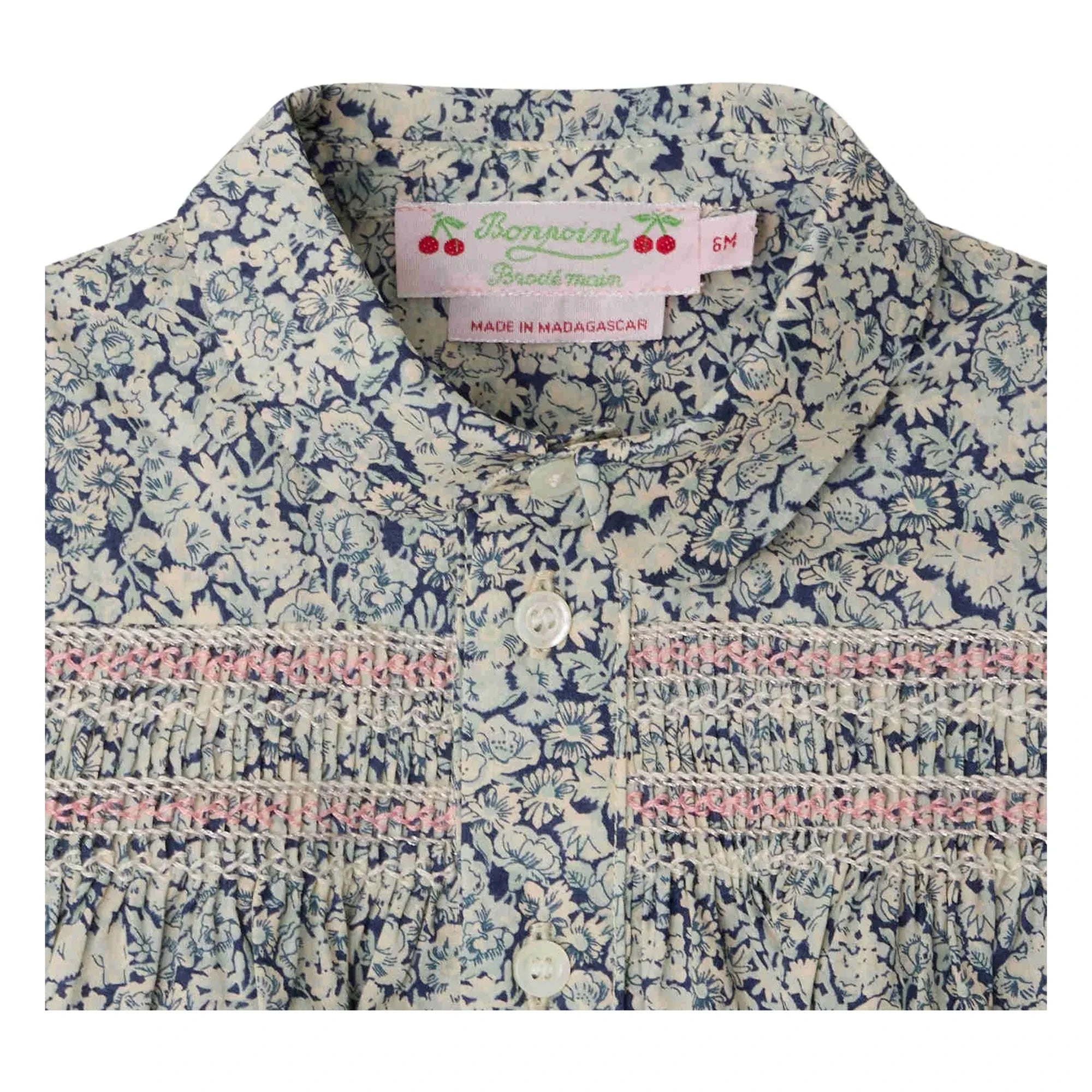 Bonpoint - Claudine Yaka Laurencia Fleurie Bio-Baumwollbluse | Preußisch Blau