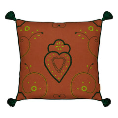 House of Capricorn - Viana Pom-Pom Embroidered Linen Pillow | Brick Red