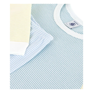 Petit Bateau – Schlafanzug mit gestreiften Blockfarben aus Milleraies-Material | Grün