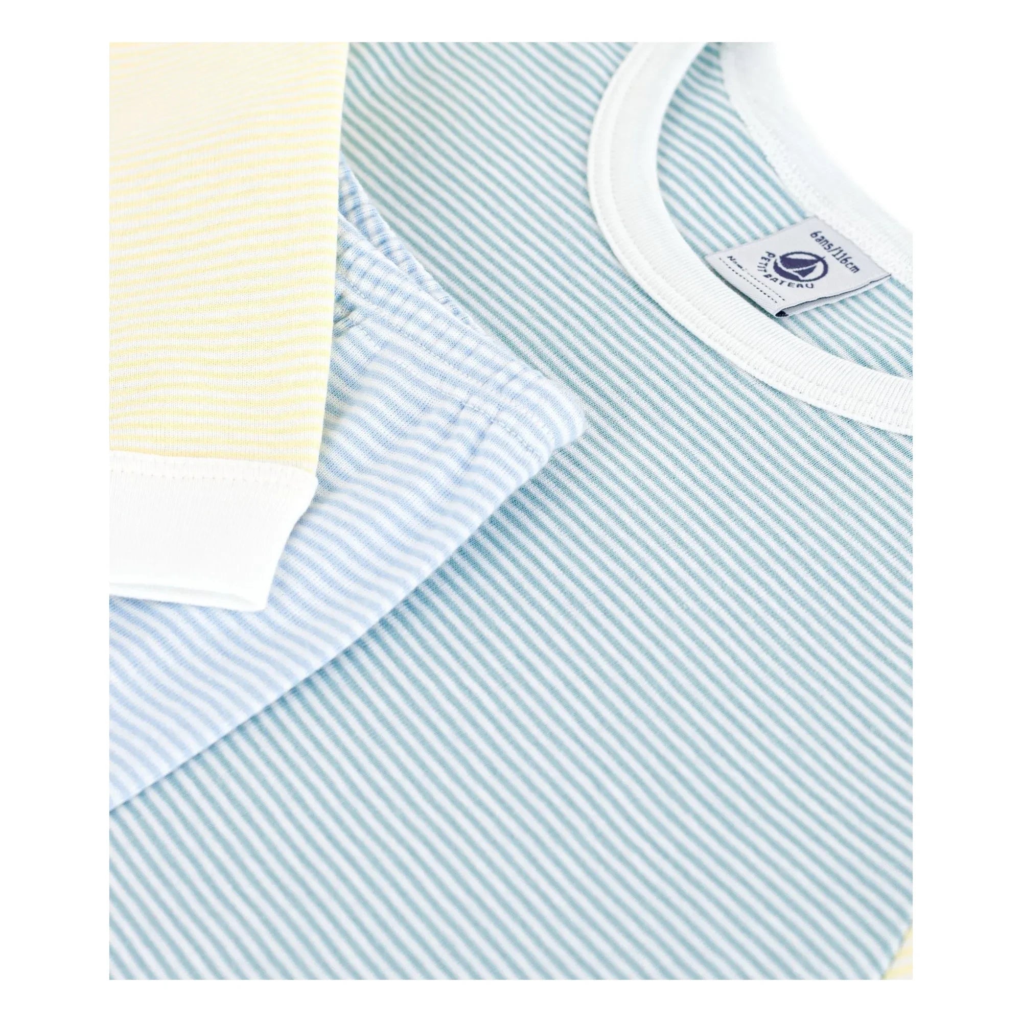 Petit Bateau – Schlafanzug mit gestreiften Blockfarben aus Milleraies-Material | Grün