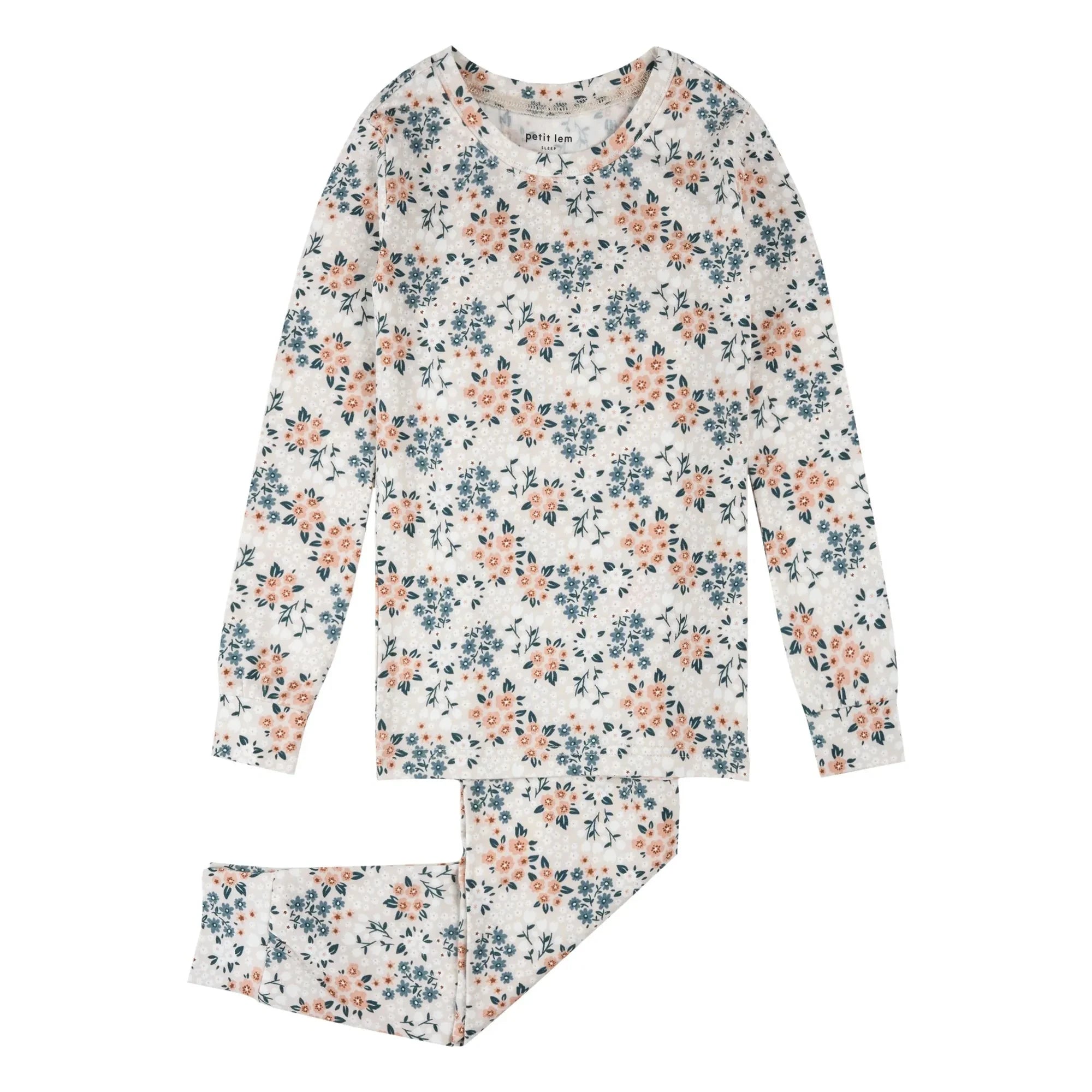 Petit Lem - Organic Cotton and Modal Floral Pattern Pajamas | Beige
