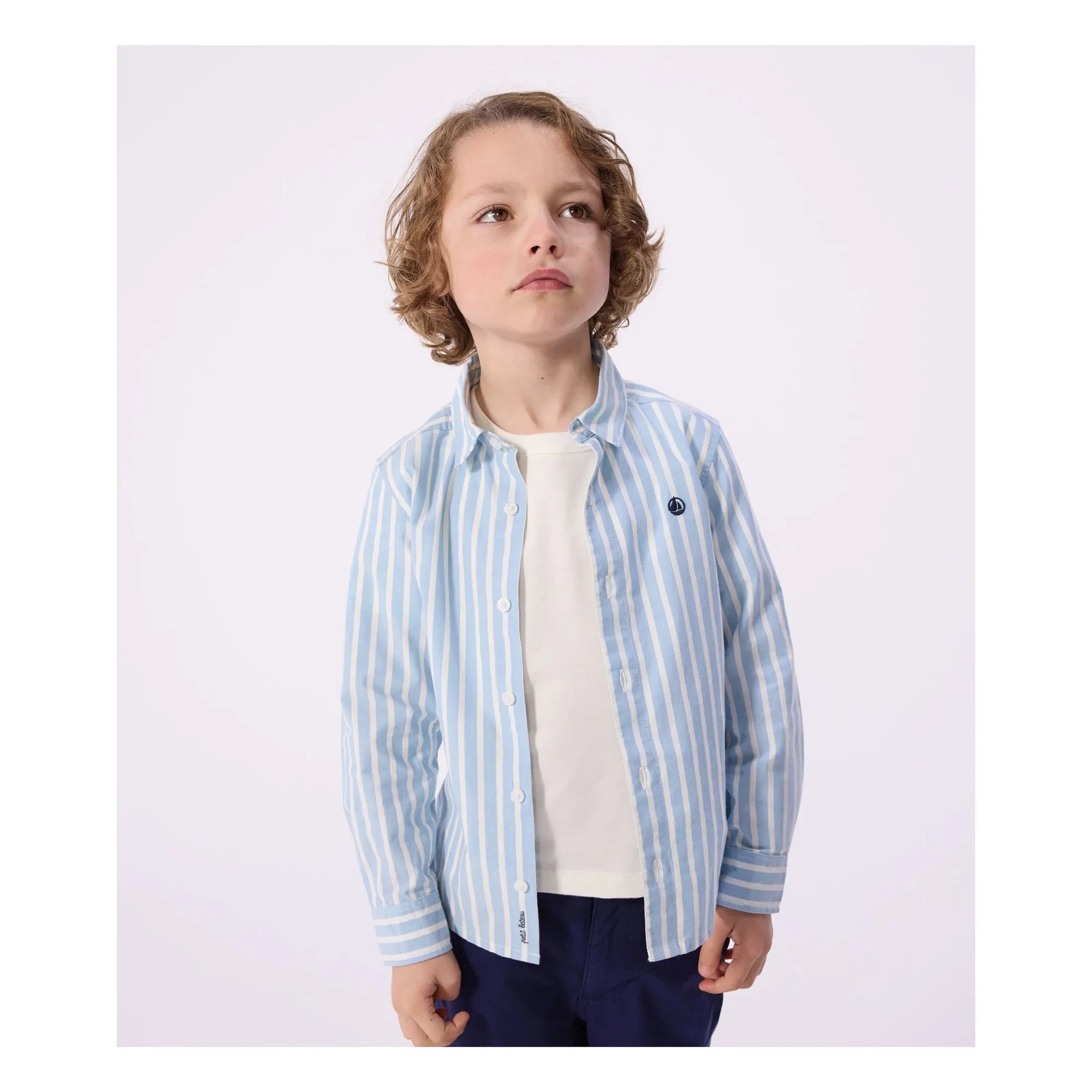 Petit Bateau - Çizgili Organik Pamuk Poplin Gömlek | Mavi