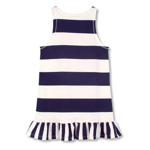 Wynken - Striped Organic Cotton Ruffled Dress | Navy