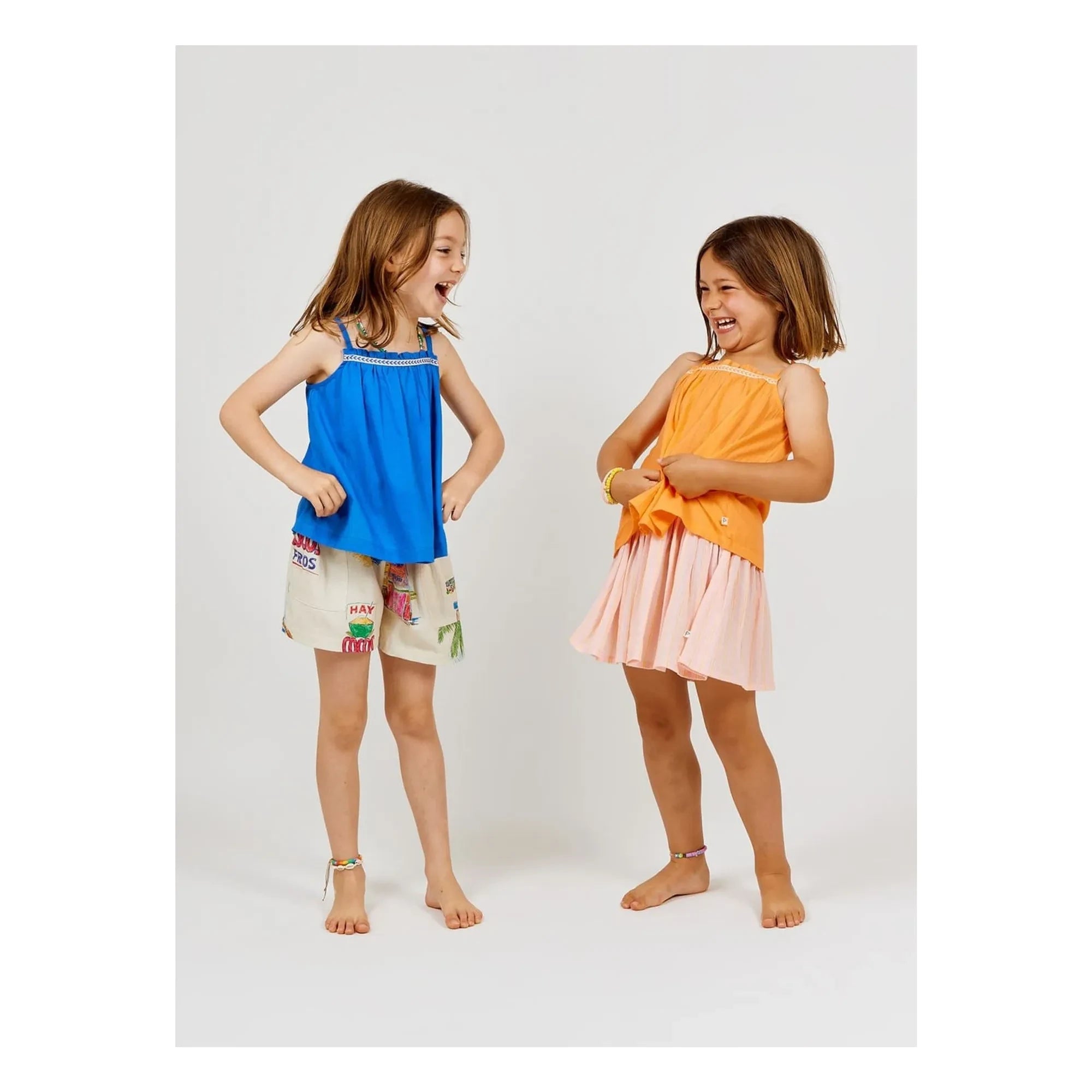 Arsène et Les Pipelettes - Solid sleeveless organic cotton voile top | Blue azure