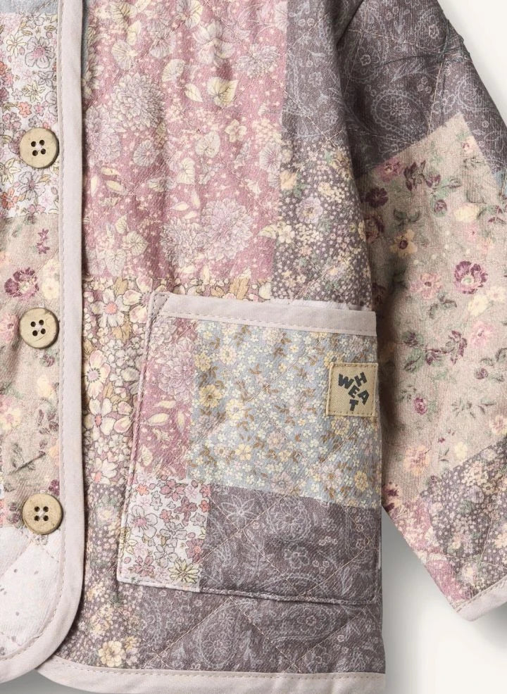 Wheat - Ima Patchwork Organik Pamuk Bebek Kapitone Ceket | Açık Pudra