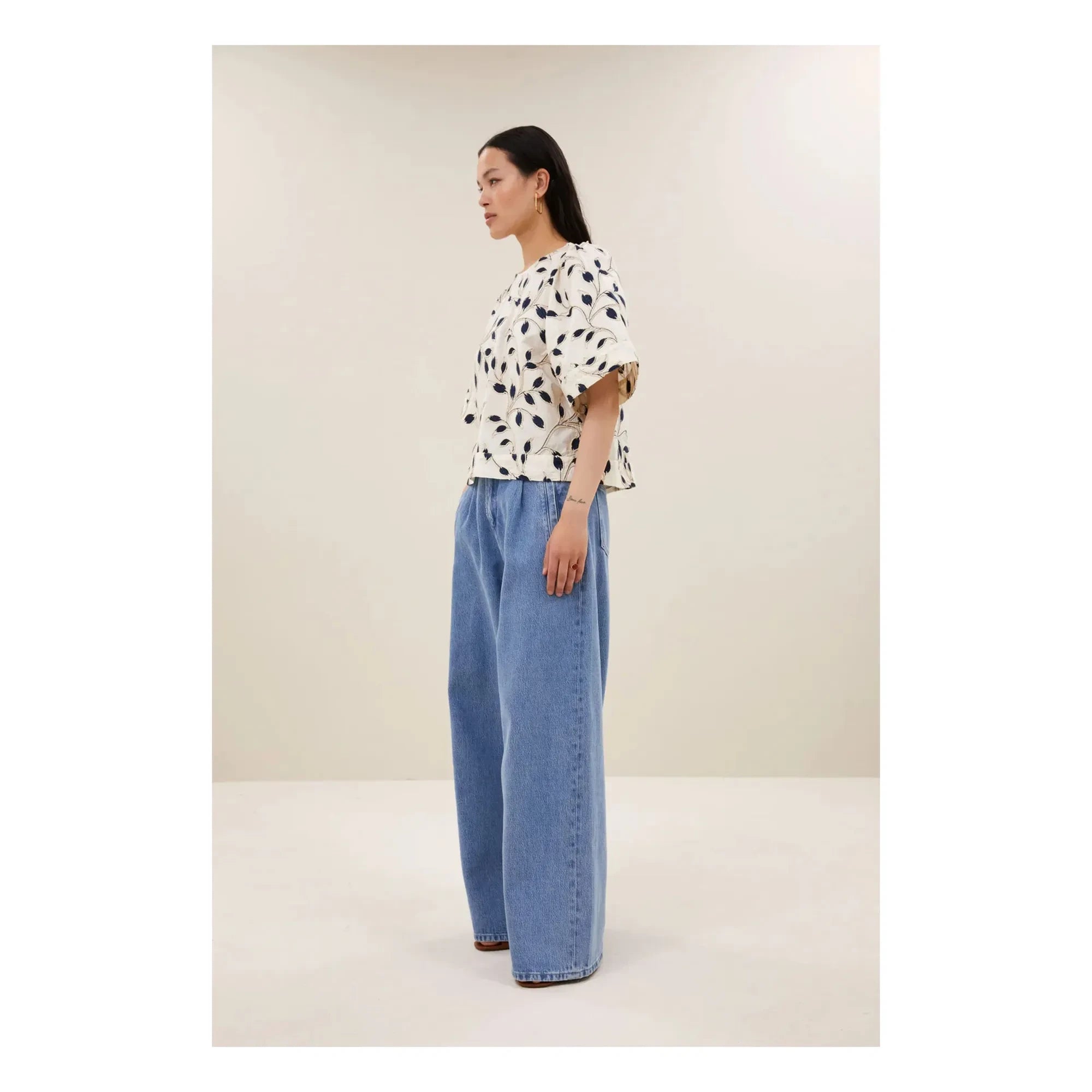 By Bar - Olivia Cotton Botanical Blouse | Midnight blue