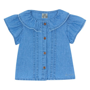 Bonton - Nancy Chambray Bebek Balon Kollu Gömlek | Denim mavi