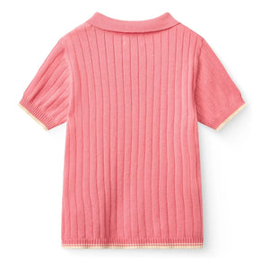 Copenhagen Colors - Ribbed Organic Cotton Polo T-Shirt | Soft Pink