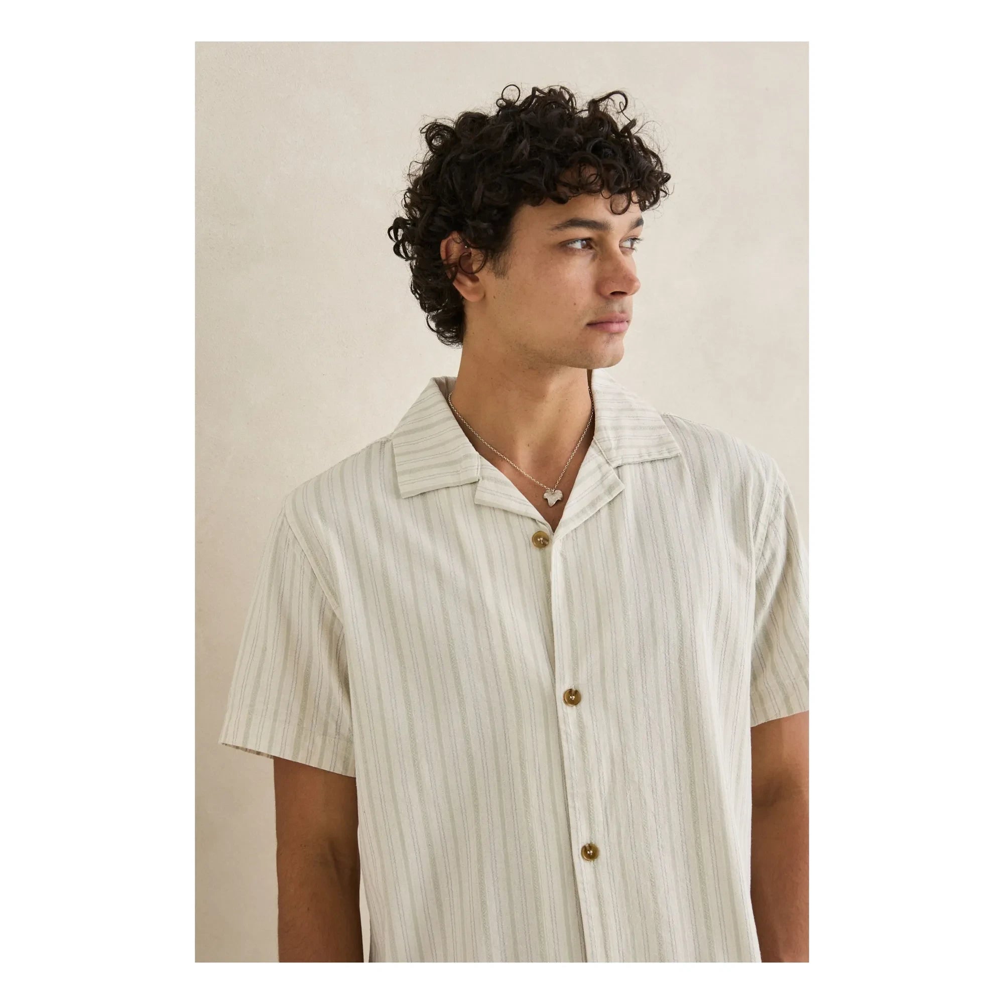 Rhythm - Striped Holiday Short Sleeve Shirt | Cream