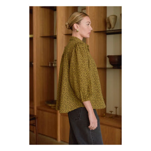Marlot Paris - Appoline Mini Leopar Desenli Çift Katlı Pamuk Gazlı Bluz - Kadın Koleksiyonu | Kahverengi