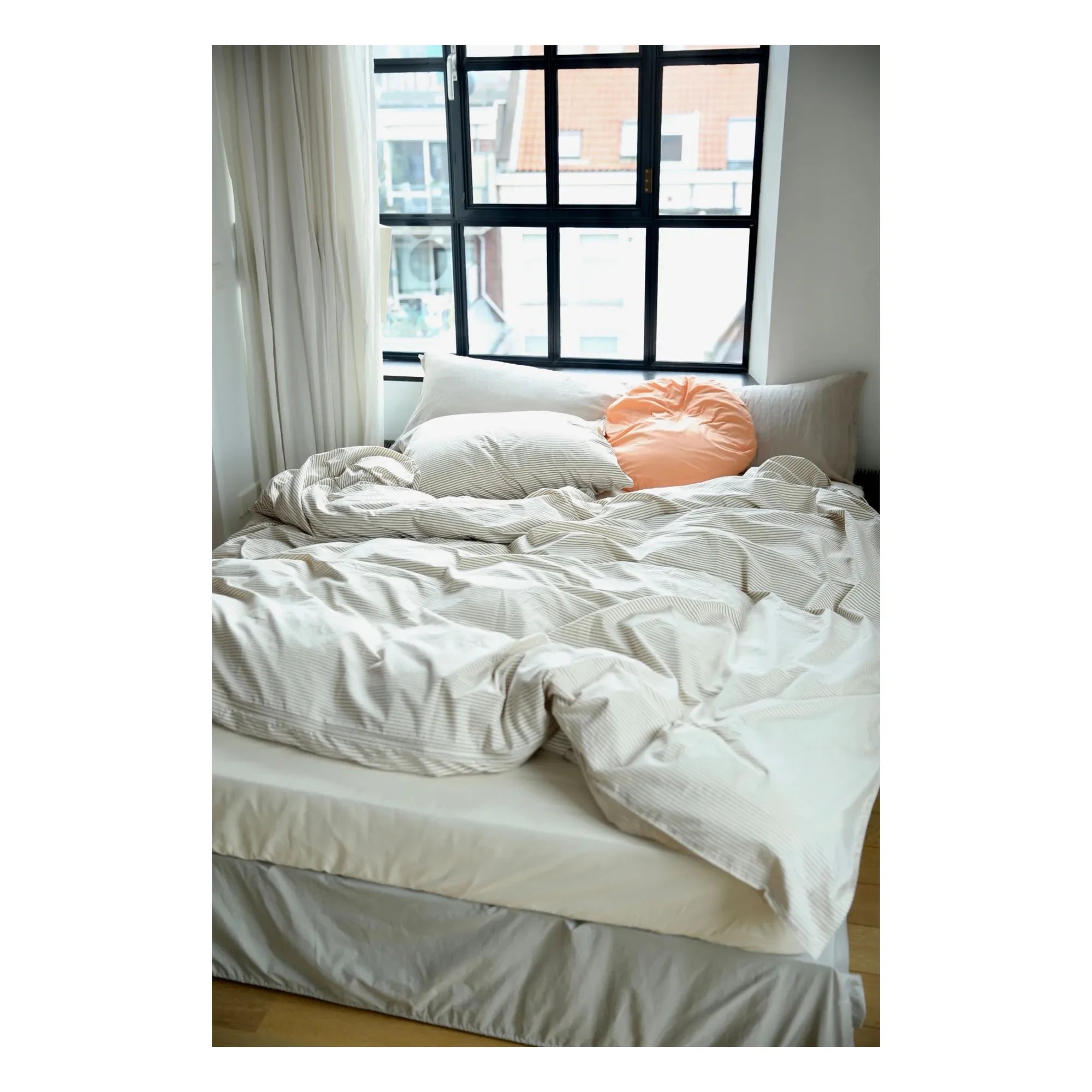 Suite 702 - Gestreifter Bettbezug aus Bio-Perkal – Olive-Creme | Olive