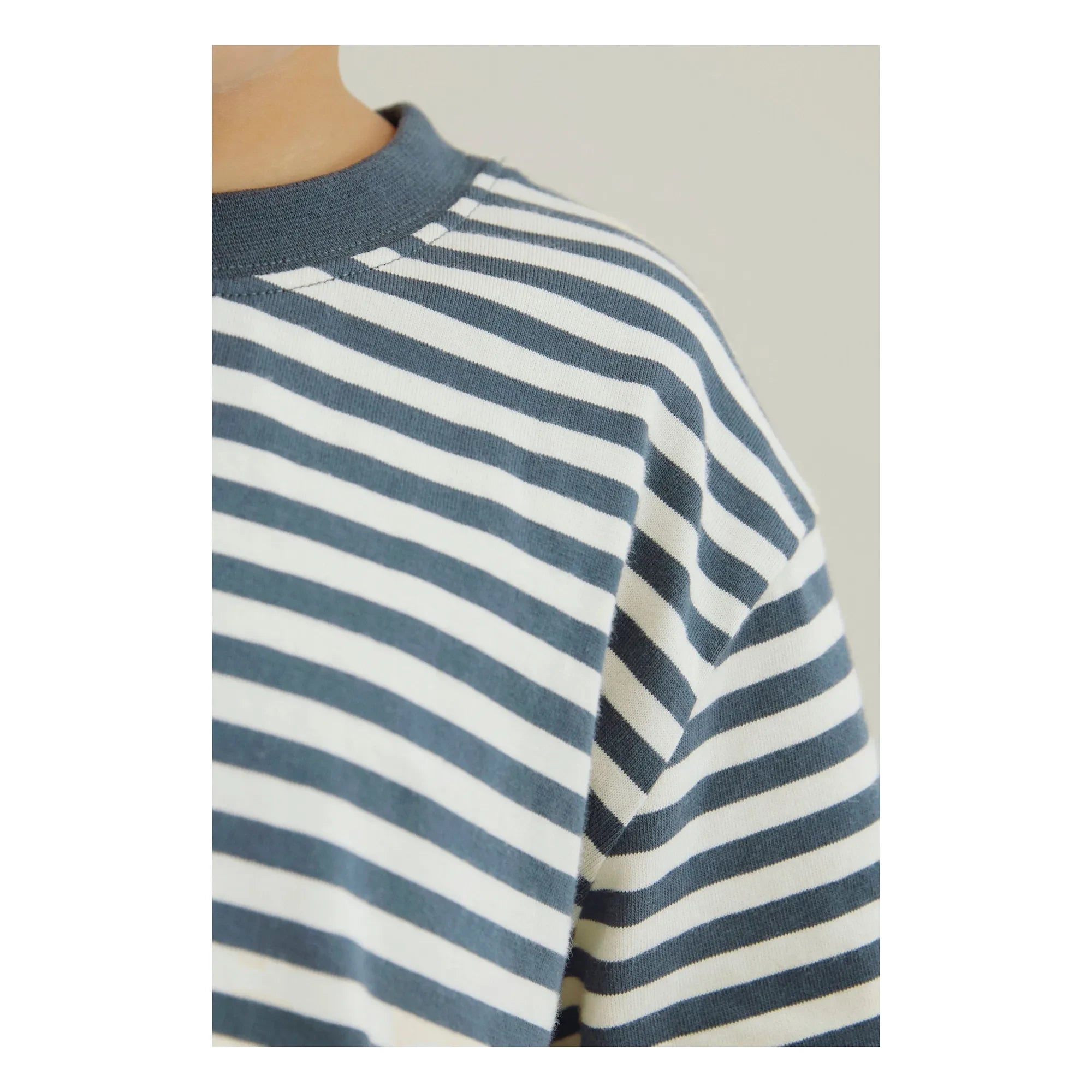 Gray Label - Oversize Çizgili Organik Pamuklu Tişört | Mavi
