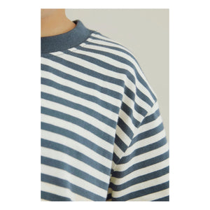 Gray Label - Oversize Çizgili Organik Pamuklu Tişört | Mavi