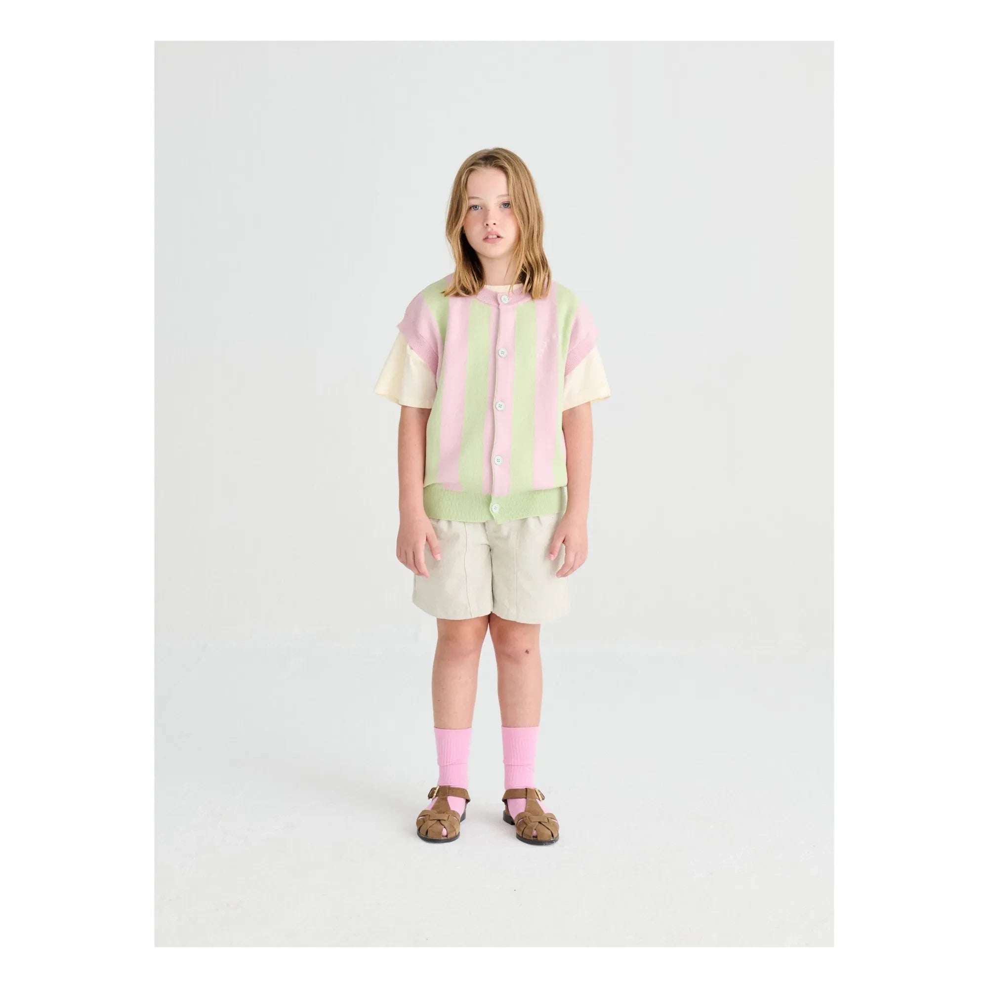 True Artist - Striped Organic Cotton Sleeveless Vest | Light Pink
