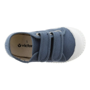 Victoria - Striped Canvas Velcro Sneakers | Blue