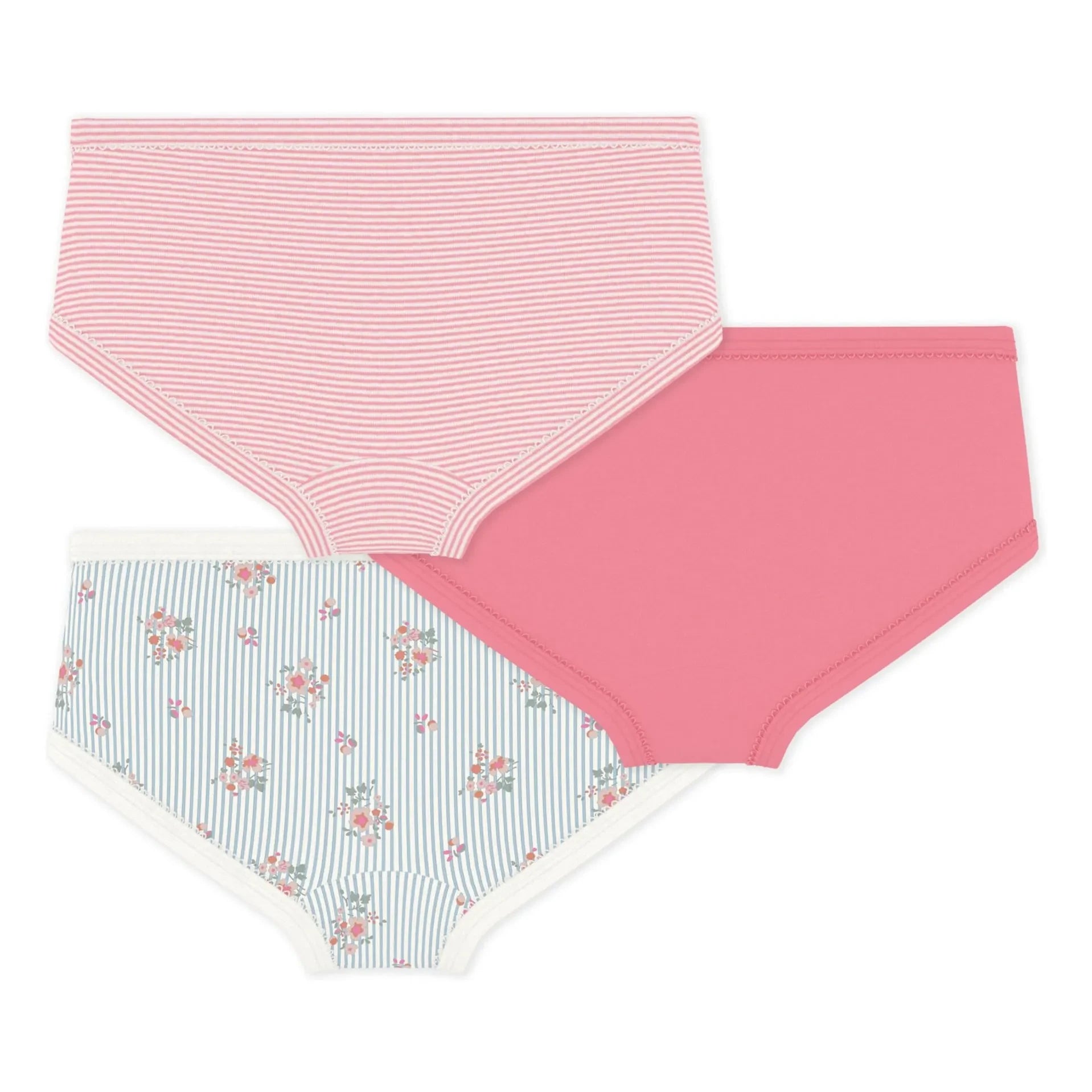 Petit Bateau - 3'lü Çiçek Desenli Yüksek Bel Slip Külot Seti | Mercan