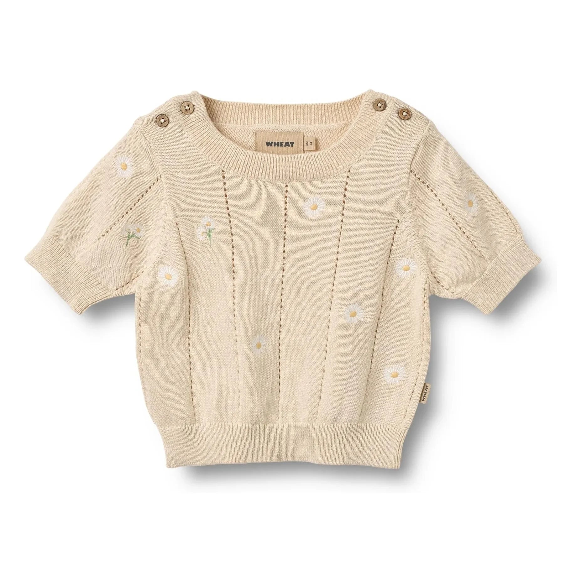 Wheat - Malvina Bio Baumwolle Geblümter Baby Kurzarm-Pullover | Ecru