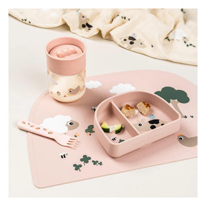 Done by deer - Geteilter Saugnapf-Teller Tiny Farm | Rosa