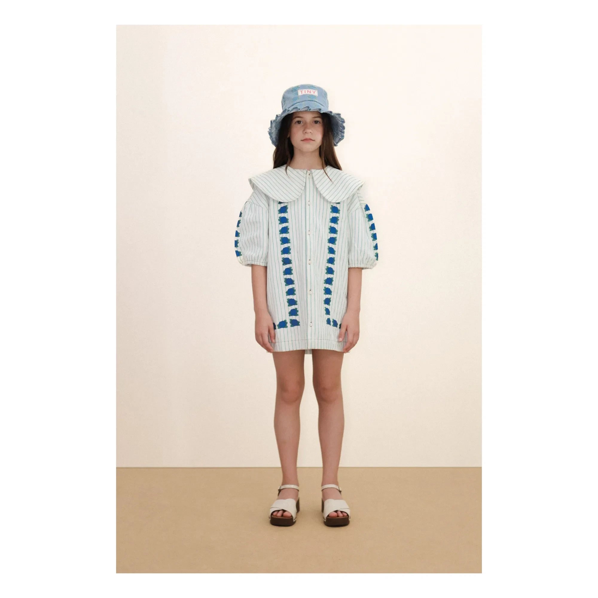 Tinycottons - Kleid mit Blumen-Oversize-Kragen | Blau