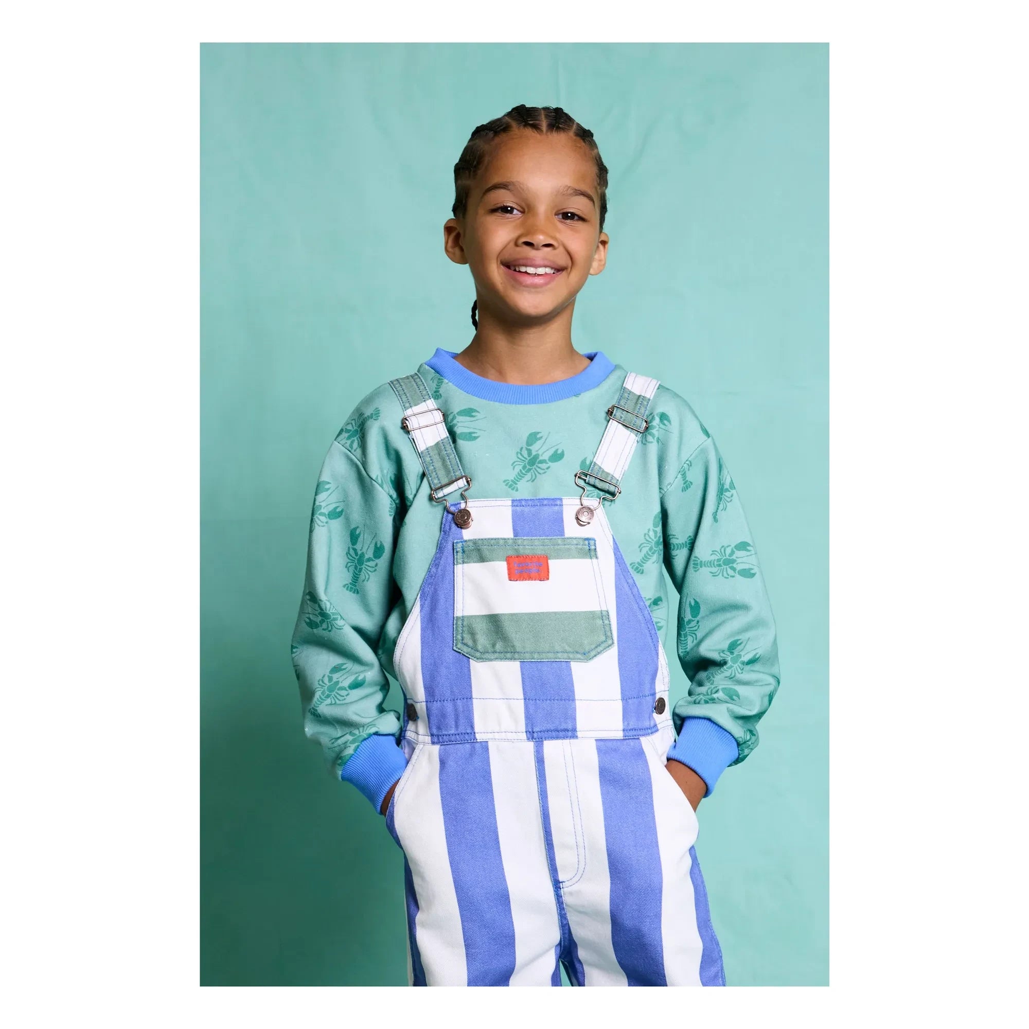 Favorite People - Gestreifter Capri-Overall | Blau