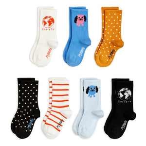 Mini Rodini - 7-Pack Organic Cotton Doggie Socks | White