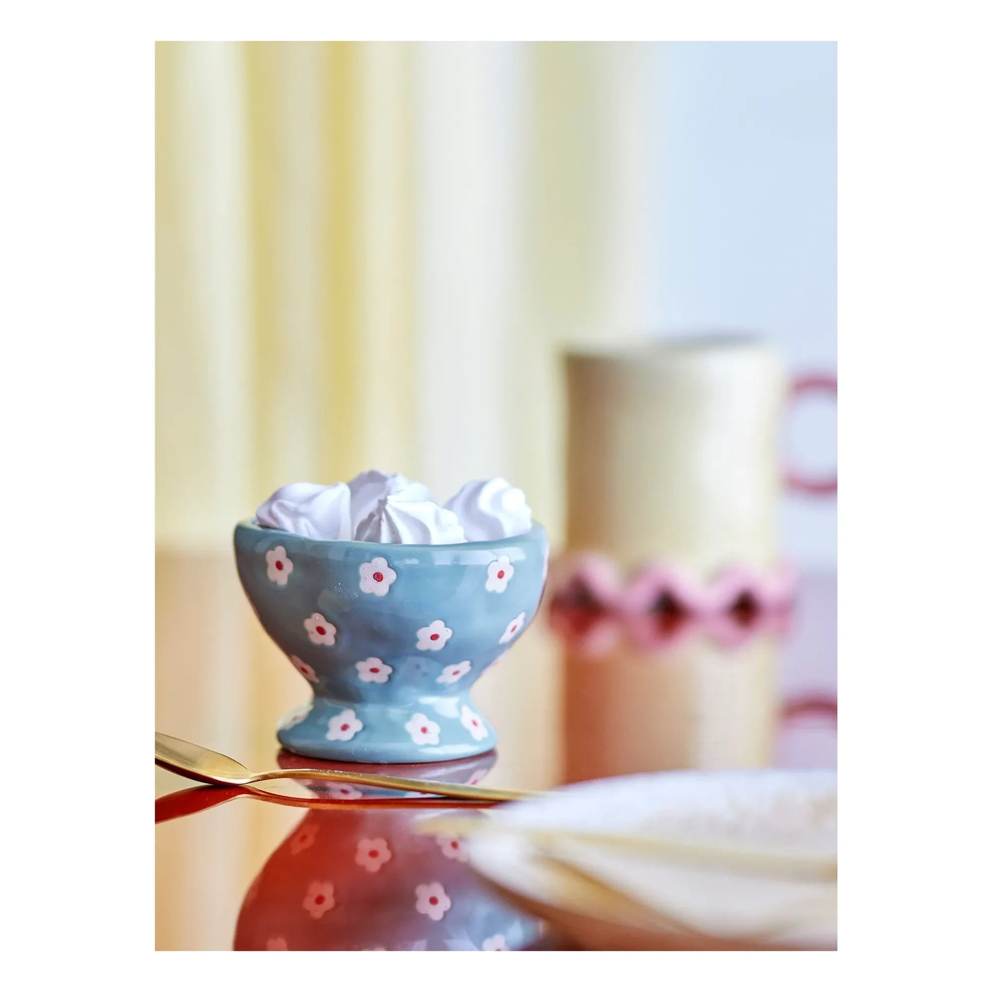 Bloomingville - Çiçek Desenli Stoneware Kase Nini | Mavi