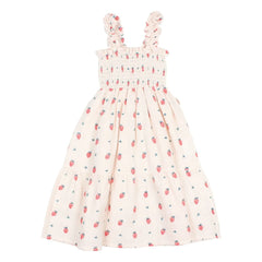 Búho - Erdbeer-Rüschenkleid aus Bio-Baumwolle | Blassrosa