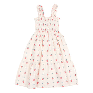 Búho - Erdbeer-Rüschenkleid aus Bio-Baumwolle | Blassrosa