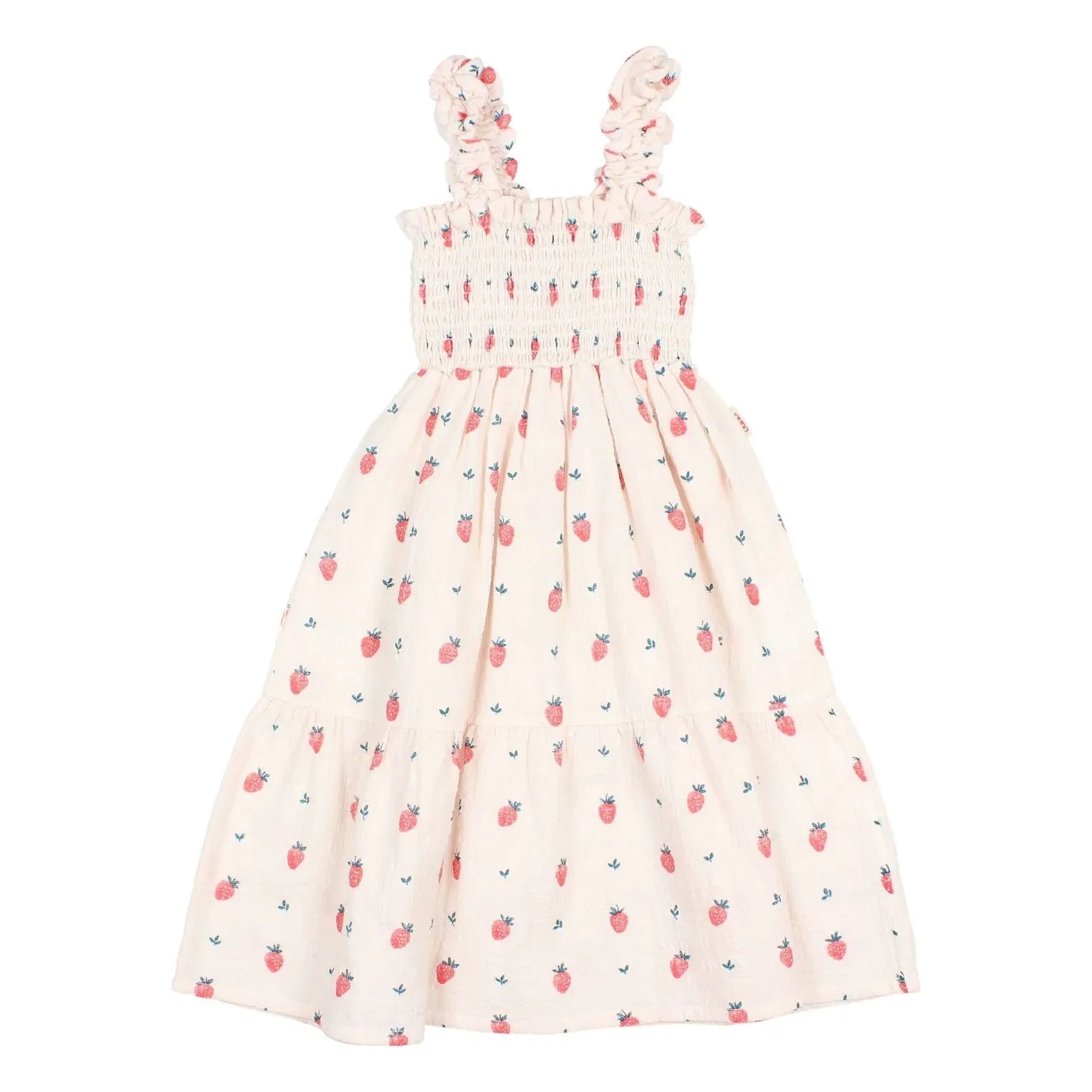 Búho - Erdbeer-Rüschenkleid aus Bio-Baumwolle | Blassrosa