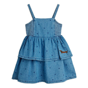 Mini Rodini - Organic Cotton Polka Dot Denim Dress | Blue