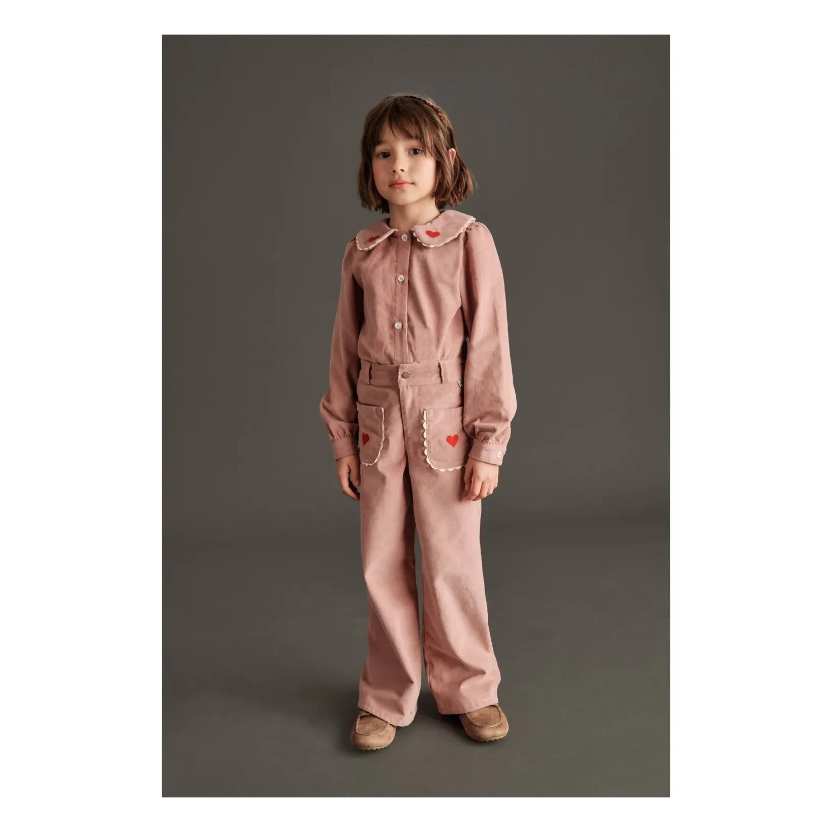 Mipounet - Géraldine Hearts Kadife Pantolon | Soluk Pembe