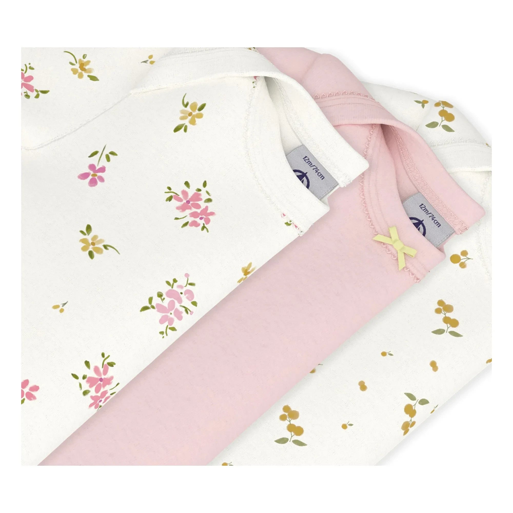 Petit Bateau - 3'lü Organik Pamuklu Çiçekli Body Seti | Pembe