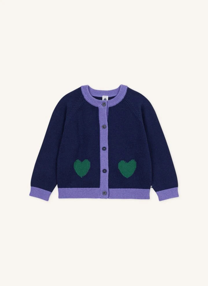 Petit Bateau - Wool Hearts Hırka | Gece mavisi