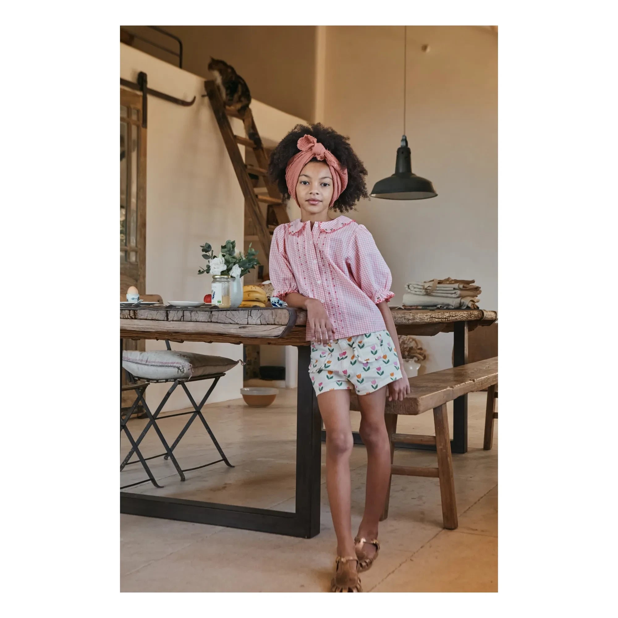 Emile et Ida – Bluse mit Vichy-Stickerei aus Bio-Baumwolle | Rosa