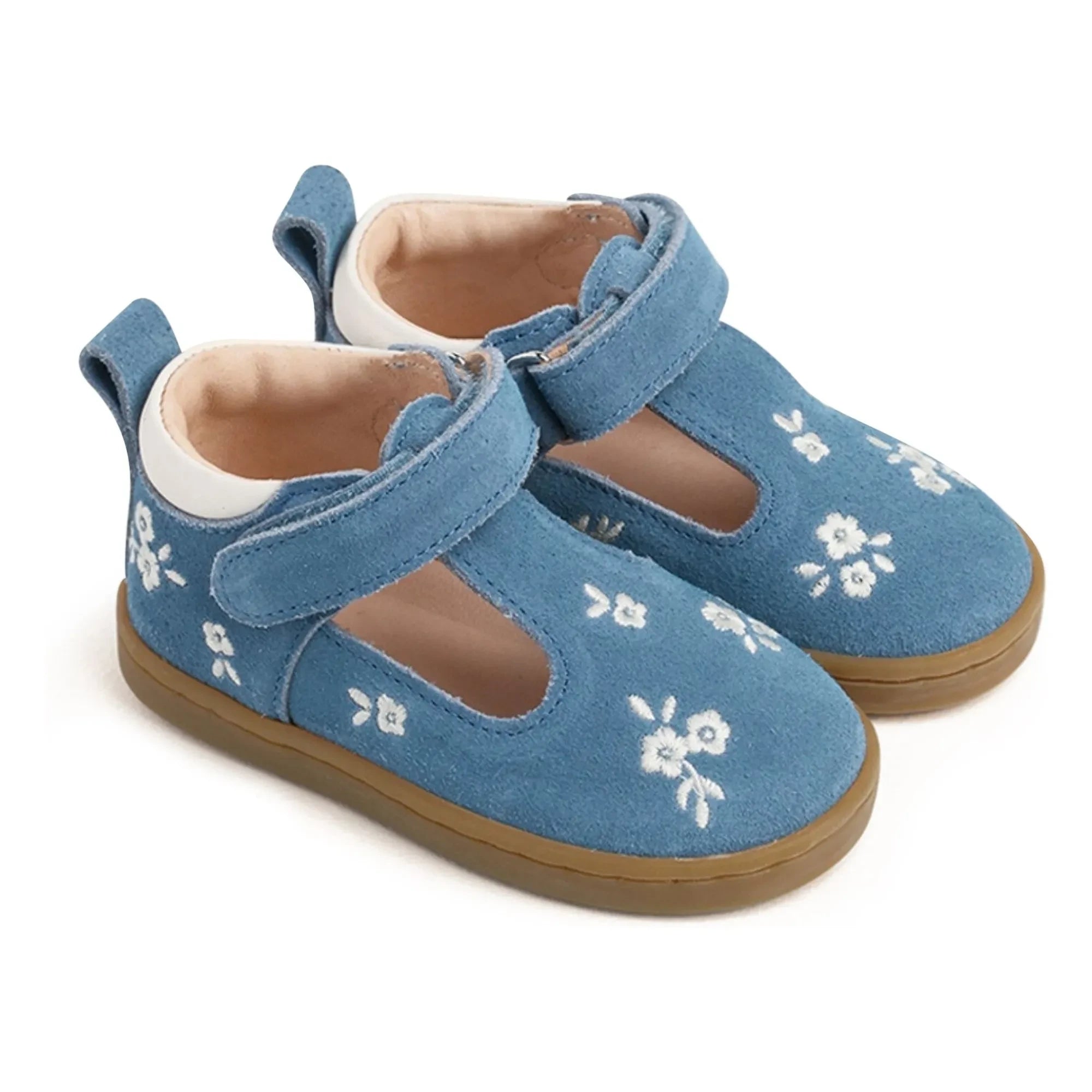 Lazare - Embroidered Pia Etoile Flower Suede Baby Shoes | Denim Blue