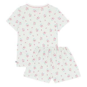 Petit Bateau - Çizgili Çiçek Desenli Pijama Şortu | Yeşil