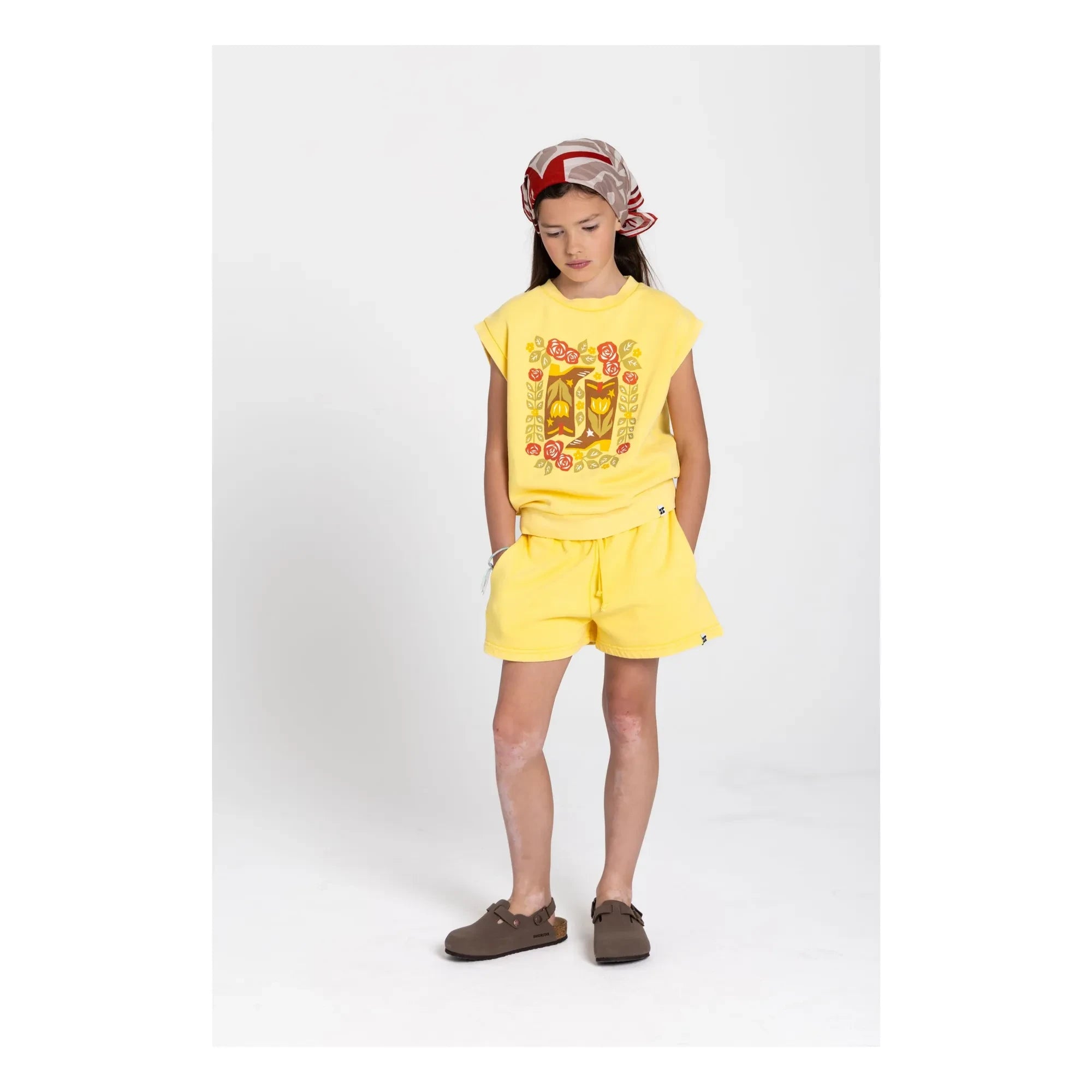 Hundred Pieces - Inaya Floral Pattern Organic Cotton Sleeveless Sweatshirt | Pale Yellow