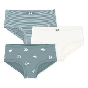 Petit Bateau - 3'lü Çizgili Yüksek Bel Külot Seti | Gri mavi