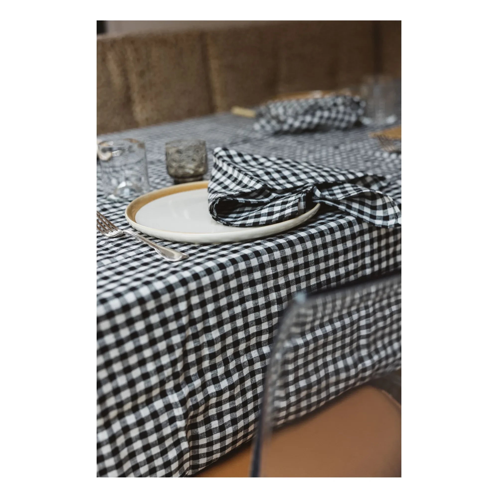 Gabrielle Paris - Gingham Washed Linen Tablecloth | Black