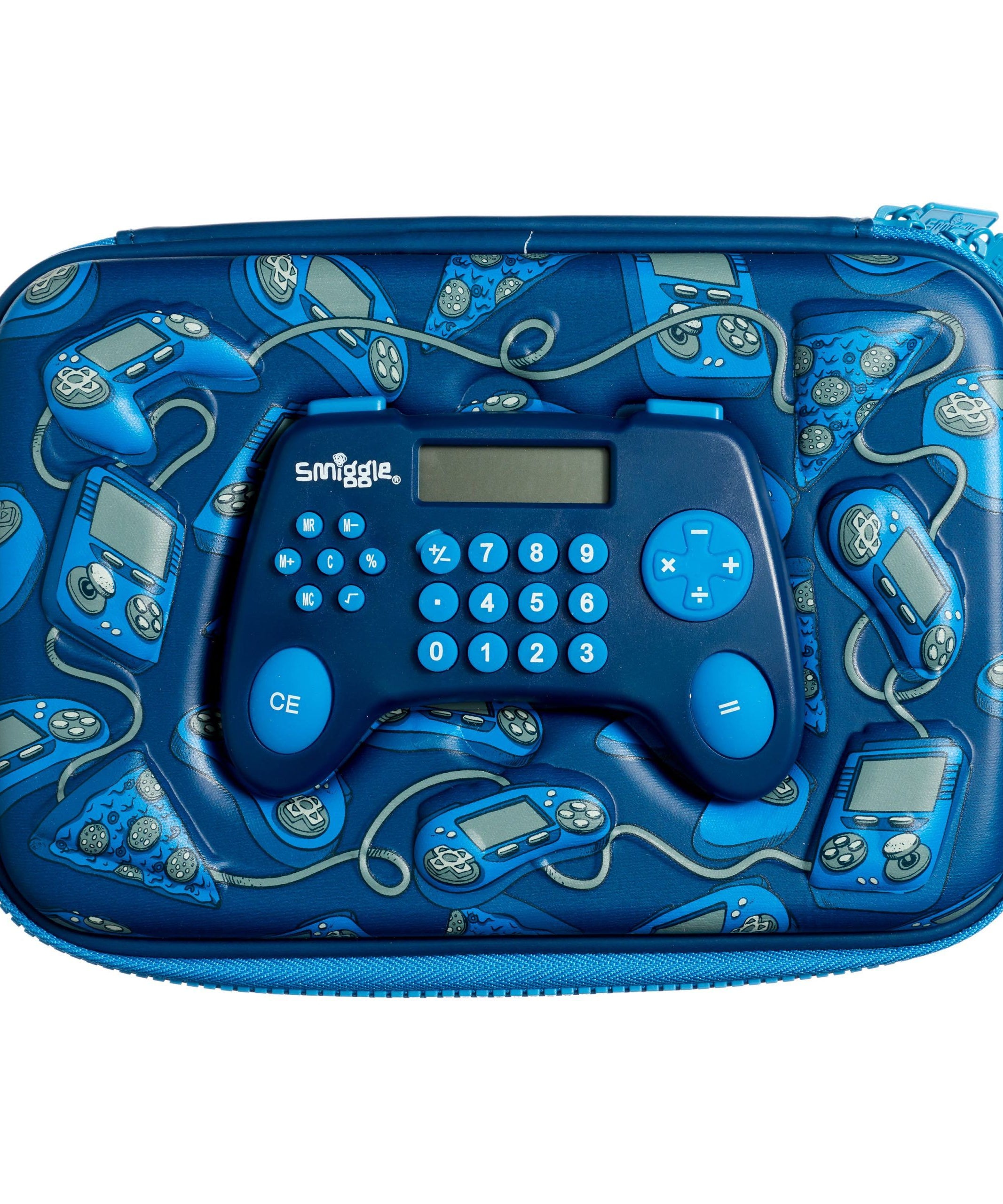 Smiggle - Oyuncu Mavi Hesap Makineli Hardtop Kalem Kutusu-Dinossi