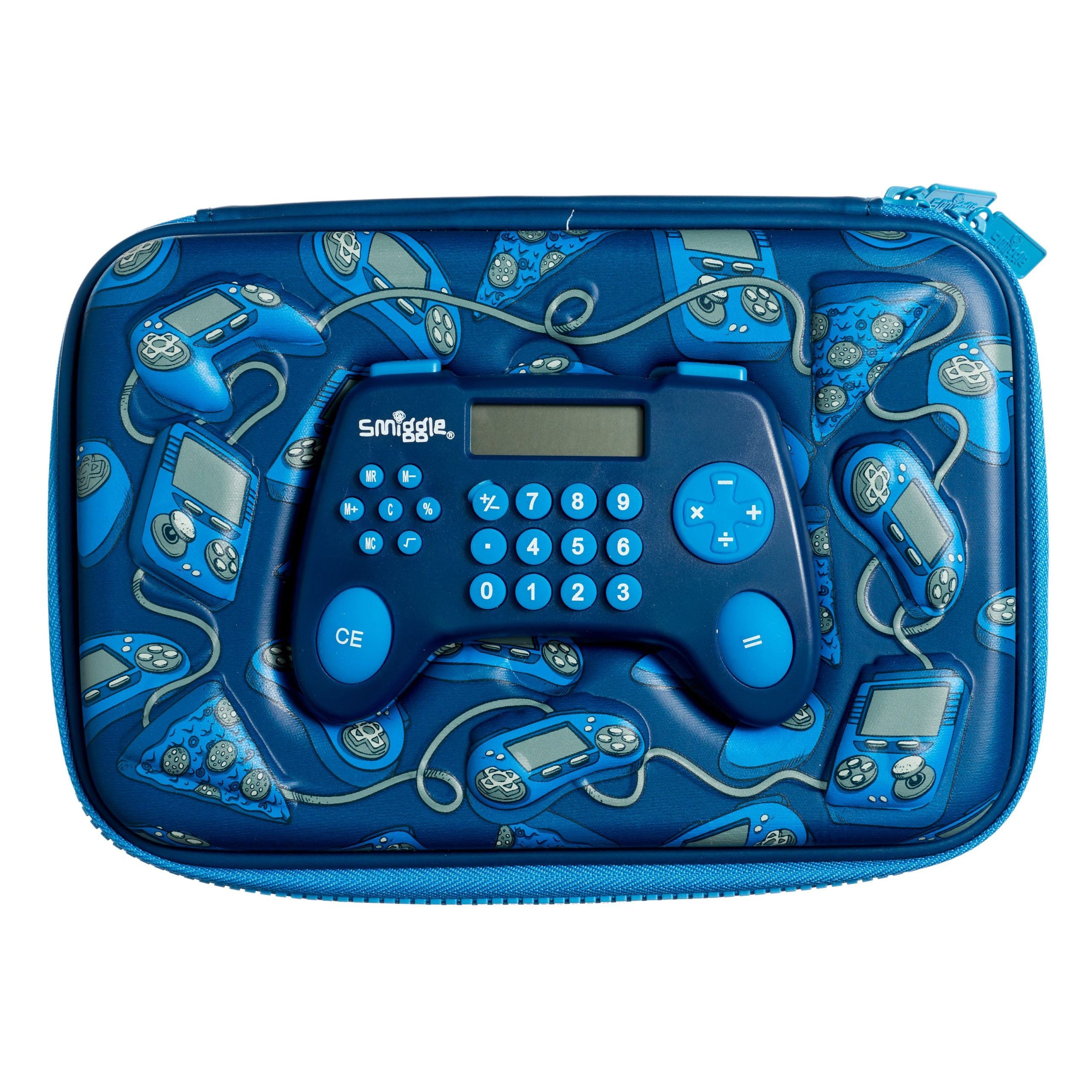 Smiggle - Oyuncu Mavi Hesap Makineli Hardtop Kalem Kutusu-Dinossi