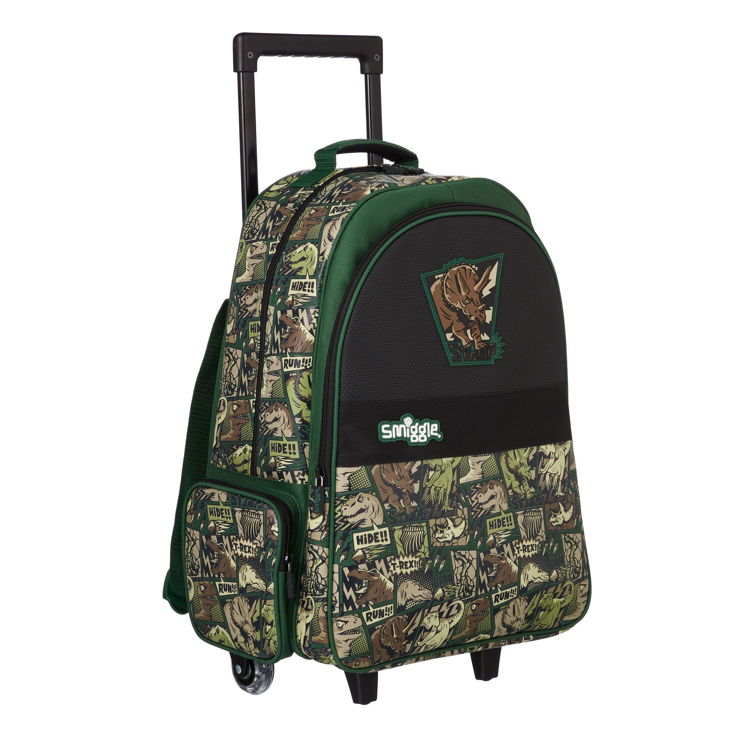 Smiggle - Işıklı Tekerlekli Beyond Trolley Sırt Çantası-Dinossi