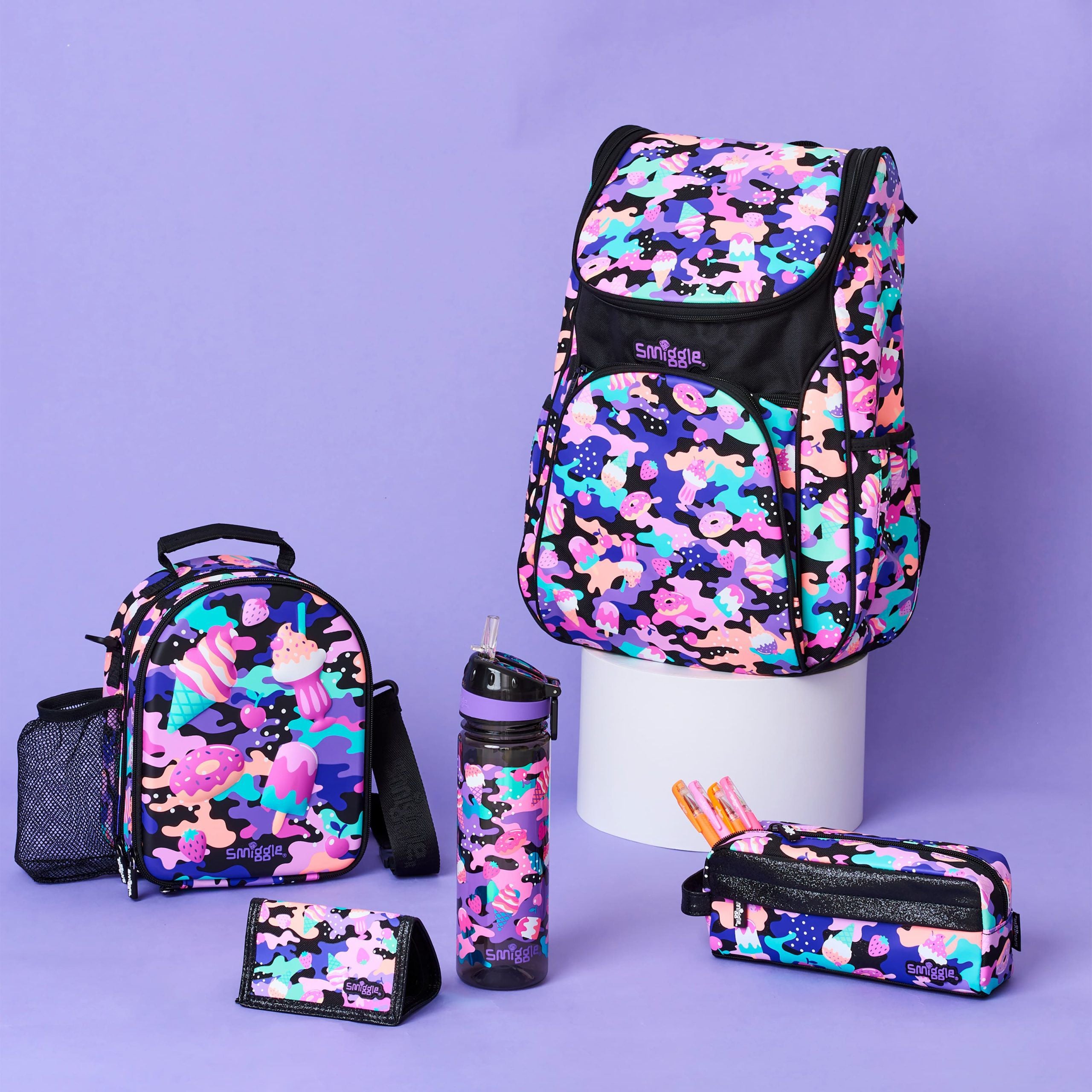 Smiggle - Hide Sert Kapaklı Beslenme Çantası-Dinossi