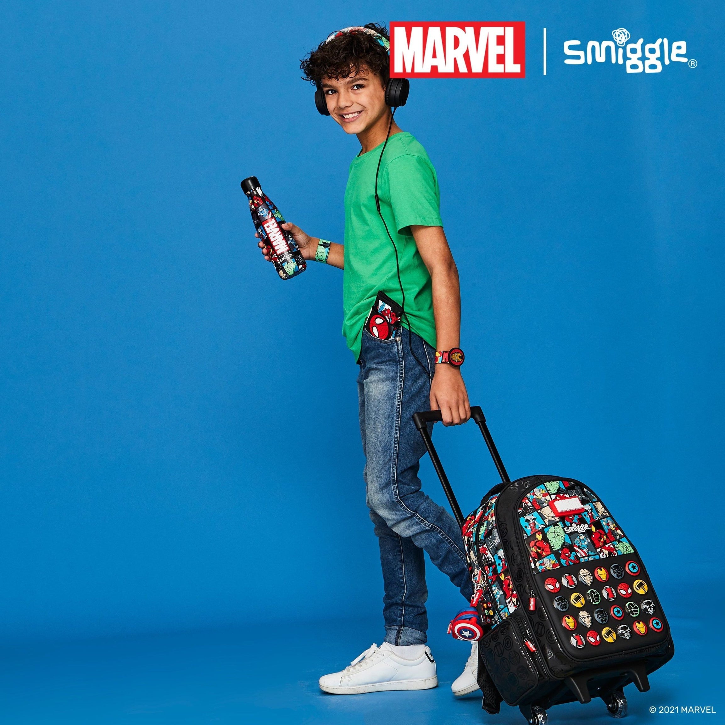 Smiggle - Marvel Çekçekli Işıklı Tekerlekli Çanta-Dinossi