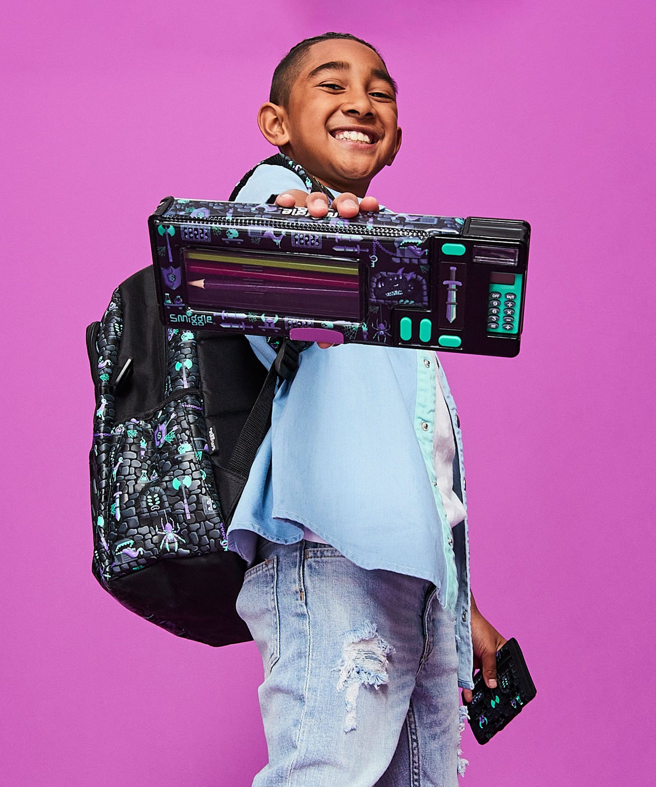 Smiggle - Hey There Hesap Makineli Otomatik Kalem Kutusu-Dinossi